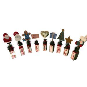 HM Wooden Blocks Christmas "GREETINGS" Home Mantel Table Decor Centerpiece HP